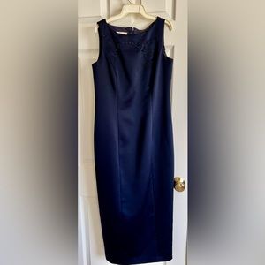TALBOT Petite Navy Beaded Lined Column Dress sz4